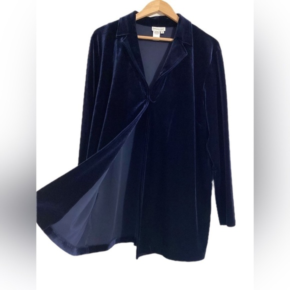 Coldwater Creek Sweaters - Coldwater Creek Vintage Velvet Tunic Cardigan 18 Navy Blue One Button Artsy 90s